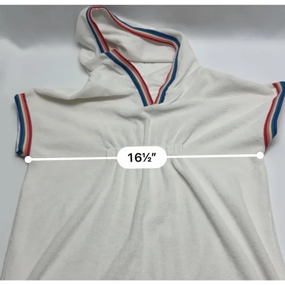 Hanna Andersson Hooded Terry Dress size 130 (8) White Rainbow Trim Swim Cover Up